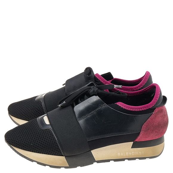 Balenciaga Black/Fuchsia Leather And Mesh Race Runner Sneakers Size 37 - Picture 4 of 4